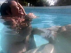 holiday pool threesome with busty blonde brunette milf and curvy babe they kiss lick wet pussies and fuck monster cocks