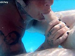 holiday pool threesome with busty blonde brunette milf and curvy babe they kiss lick wet pussies and fuck monster cocks