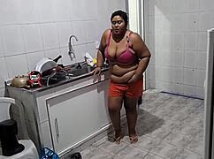 stepmom fucked hard in kitchen by stepson with huge cumshots