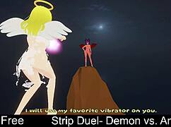 Demon Rips Angel Clothes in Hot Strip Duel!