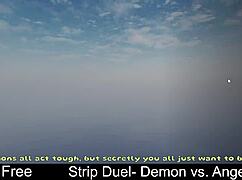 Demon Rips Angel Clothes in Hot Strip Duel!