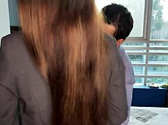 Tailor measures my ass but can't resist fucking my pussy deep with creampie