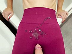 cum on her gym leggings then watch her shower them off steamy