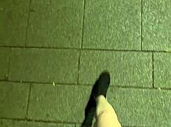 ting xuan the shemale squats outdoors and unleashes her pee stream