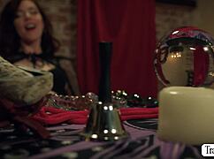 Busty witch summons shemales to pound her holes