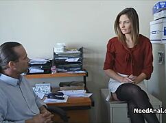 I'm so horny watching this teen secretary's small tits bounce as boss assfucks her hard