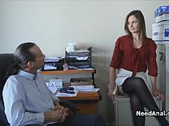 I'm so horny watching this teen secretary's small tits bounce as boss assfucks her hard