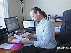 I'm so horny watching this teen secretary's small tits bounce as boss assfucks her hard