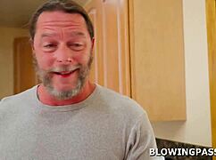 Busty milf gags on plumber's thick cock deep!