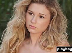 Glamorous busty blonde teen julie ambrose teases dress slip outdoors