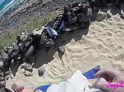 POV doggystyle pounds wet pussy on beach