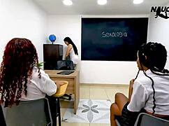 kinky teacher gets her two lesbian students with big asses