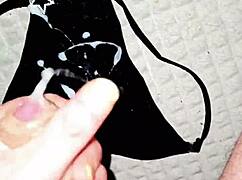 Amateur big cock handjob cumshot in sexy underwear