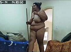 Hidden Camera Catches Naked Maid's Huge Ass Cleaning