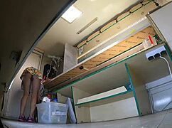 whoa, super hot chick's beefy pussy lips upskirted while cleaning that food truck full scene!