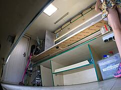 whoa, super hot chick's beefy pussy lips upskirted while cleaning that food truck full scene!