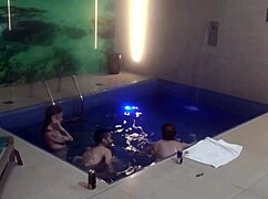 Friends dive into motel pool threesome bareback action part two