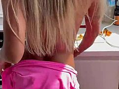 Luscious Monika Fox Strips Pink Bodysuit In Kitchen