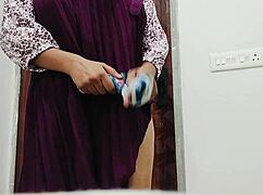 horny college indian girl's big brinjal fingering creamy orgasm