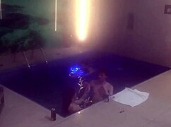 Friends dive into motel pool threesome bareback action part two