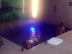 Friends dive into motel pool threesome bareback action part two