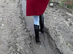 slave worships mistress's extreme muddy boots