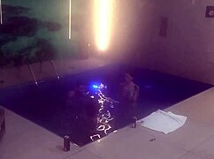 Friends dive into motel pool threesome bareback action part two
