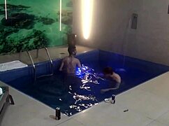 Friends dive into motel pool threesome bareback action part two