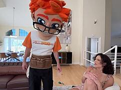 satine strokes monster cock with slippery footjob then brunette teen rides hard