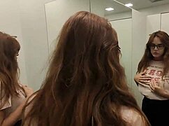 Curvy Latina in lingerie deepthroats and swallows cum in clothing store pov
