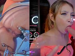 this colombian lesbian slut moans loud as machine sucks her tits while vibrator buzzes pussy to orgasm