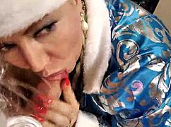 Big Cock Pounds Aimee Santa Claus Bent Over in Christmas Doggystyle Closeup