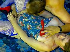 granny del flors stuffs black dildo deep in her fat mature pussy