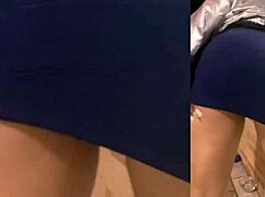 this cute 18yo lifts her miniskirt in public flashing tight pussy and small natural tits no panties