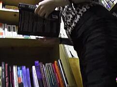 brunette bookworms sneak pussy licks in the library stacks