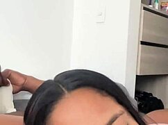 sexy brunette babe gives deepthroat blowjob to boyfriend in amateur pov