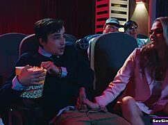 Bored Petite Gf Deepthroats Monster Bf Cock In Public Cinema