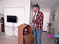 dilf chases petite teen in fishnets before pounding her with toys