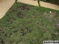 skinny stepdaughter's yoga bends into sloppy dad blowjob