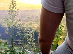 caught fucking beautiful curvy redhead italian girlfriend outdoors in forest she licks and slaps ass