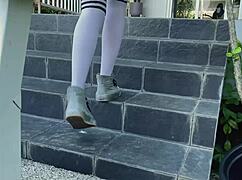 imagine this tied-up babe in stockings helpless against her master's every command