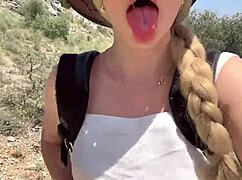 cute college blonde strips naked in jungle flashing big natural tits and ass