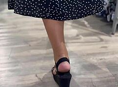 I buy hot milf heels at restaurant, she gives footjob till I cum on toes?