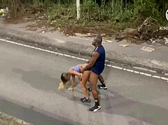 damn, wife cheats on hubby in street after car runs outta gas... cuck hugs the bull