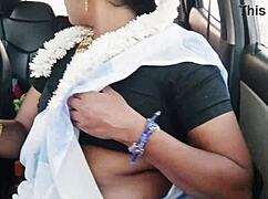 Indian bhabi flashes tits in car with steamy telugu dirty talk