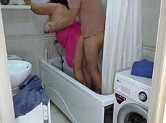 Mature Milf Washes Cock in Bathroom Blowjob Then Anal Assfuck in Garage