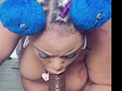 Fat tattooed bbw with pigtails slurps huge black monster cock hardcore