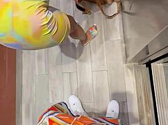 public elevator flashing leads to sloppy big black cock blowjob with ripped clothes