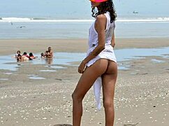 i'm that skinny latina model nude on public beach with small tits
