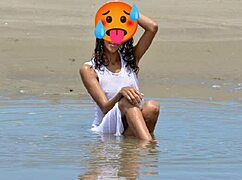 i'm that skinny latina model nude on public beach with small tits